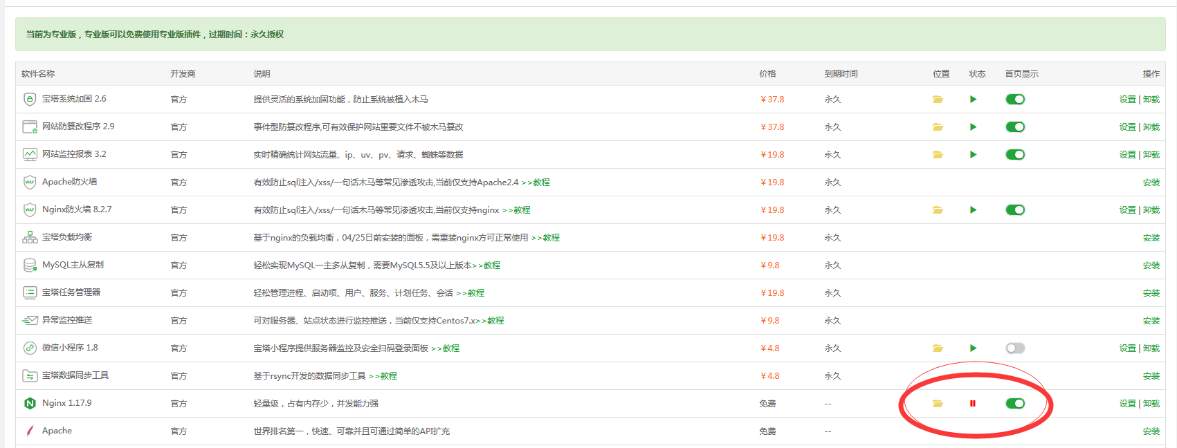 上传重新安装后nginx就自动关闭了