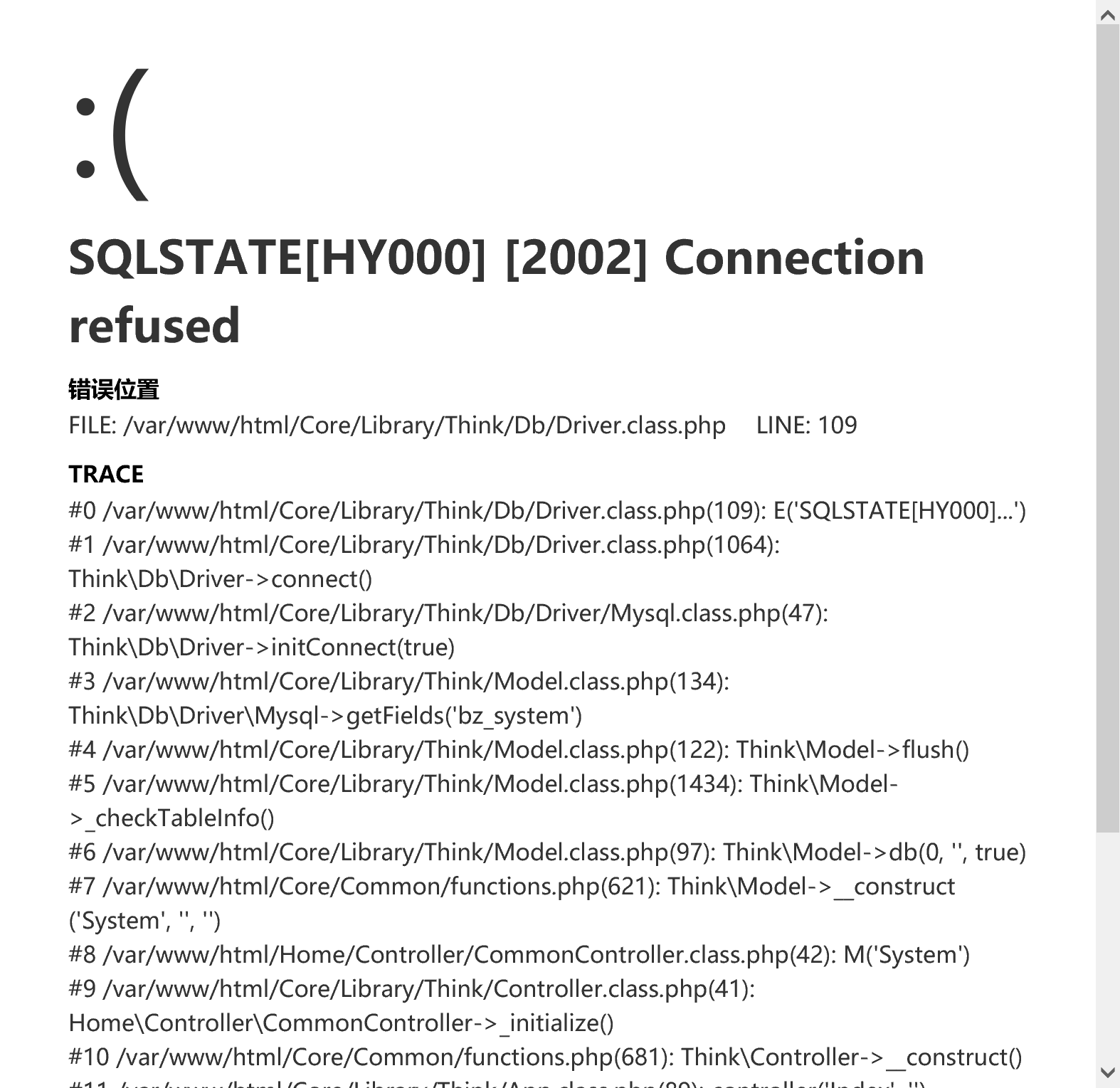 SQLSTATE[HY000] [2002] Connection refused