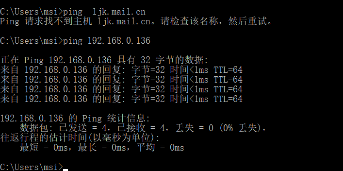 在主机中ping