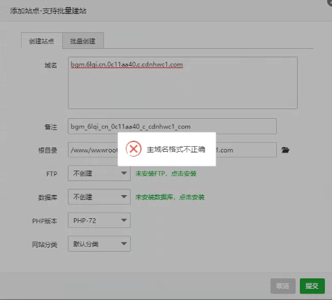 绑定这个域名到宝塔提示主域名格式不正确