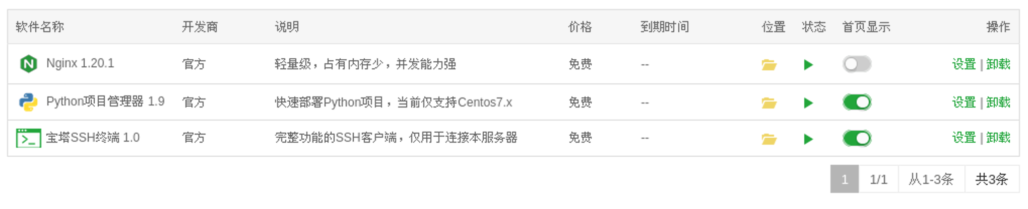 安装的软件
