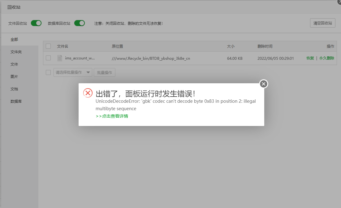这个是清空回收站的报错